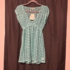Miken Womens Crochet Empire-Waist Dress Swim Cover-Up teal Sz Small